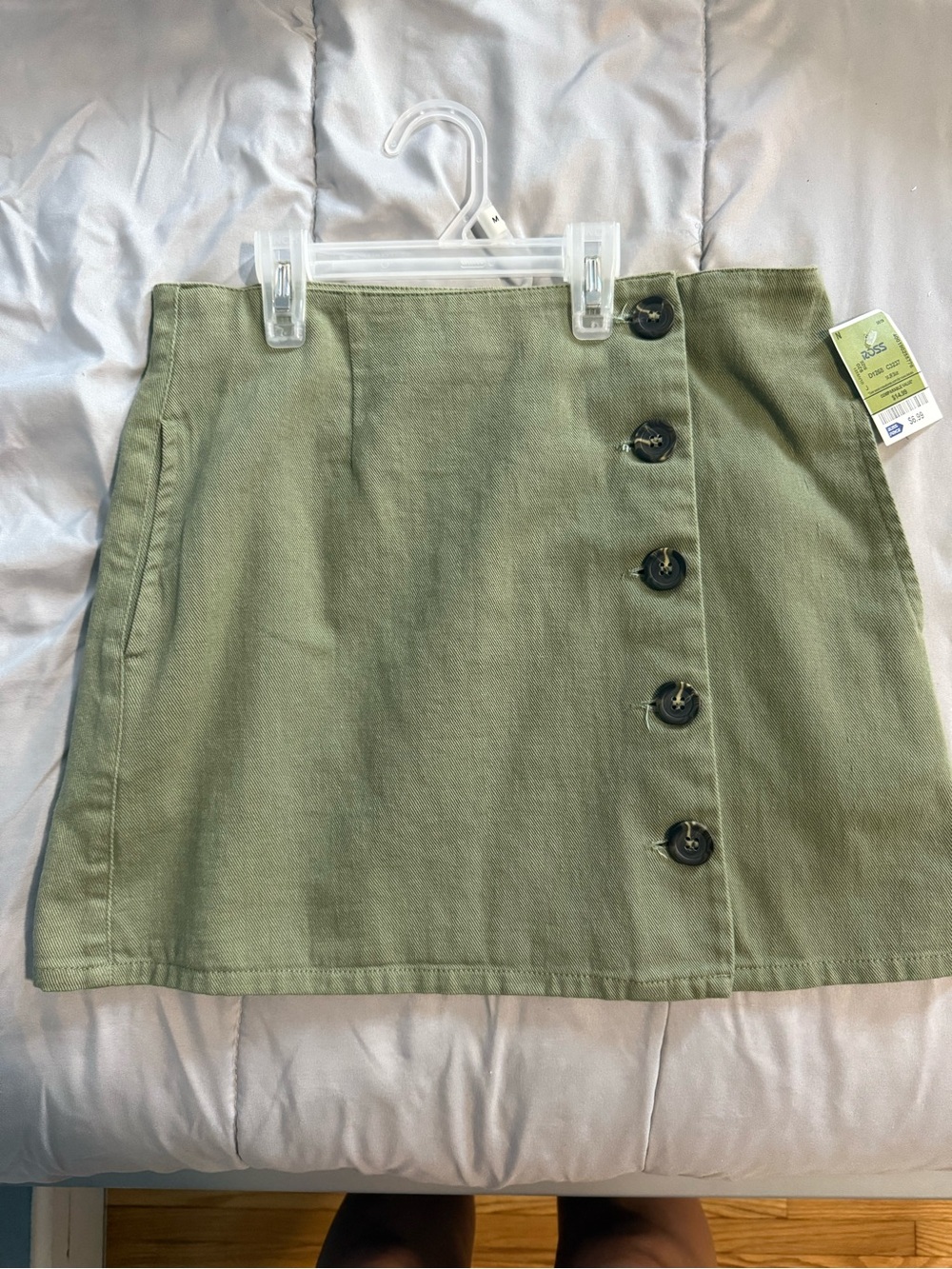 Button-Front Olive Green Mini Skirt